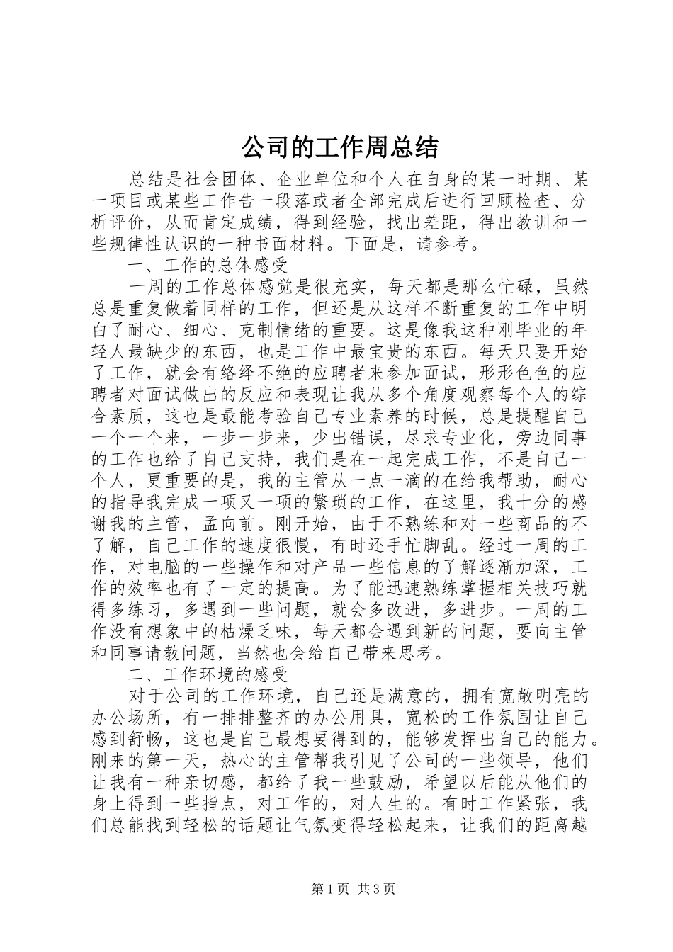公司的工作周总结_第1页