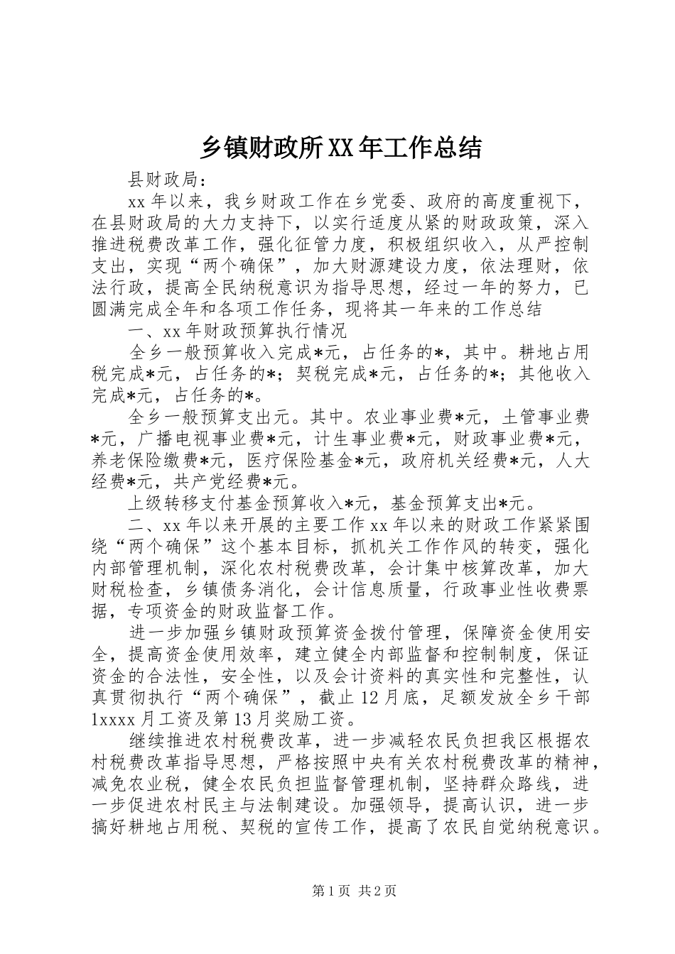 乡镇财政所XX年工作总结_第1页