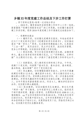 乡镇XX年度党建工作总结及下步工作打算