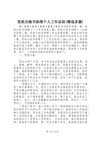 党政办秘书助理个人工作总结(精选多篇)