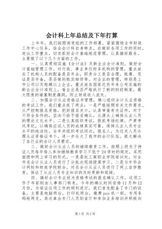 会计科上年总结及下年打算