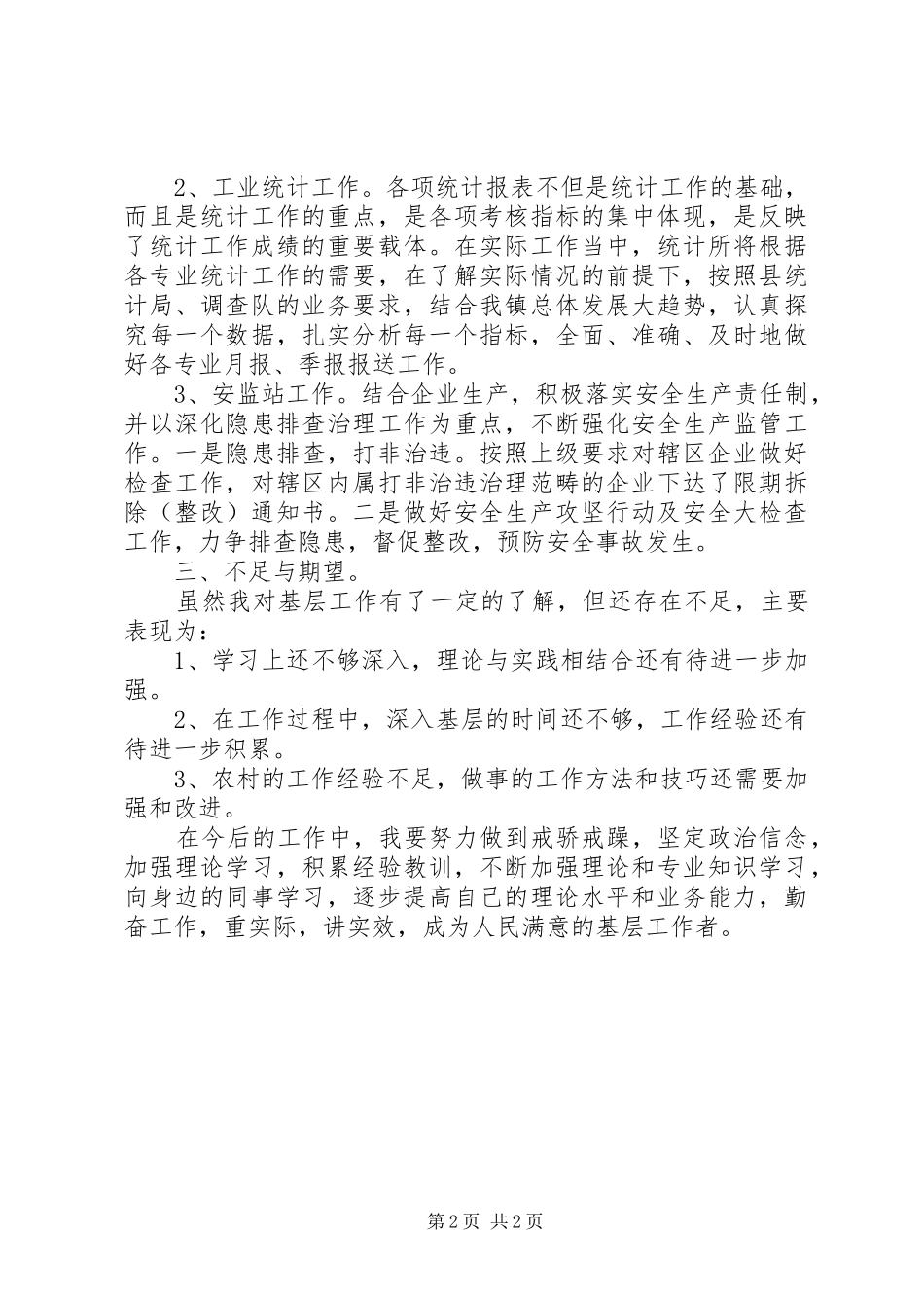 乡镇安监、统计人员工作总结_第2页