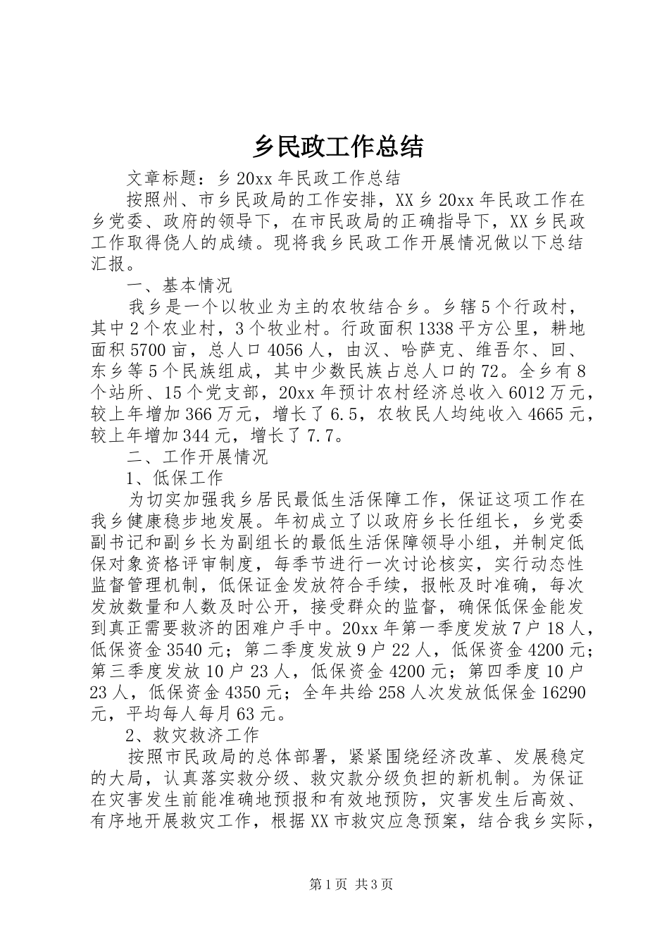 乡民政工作总结_第1页
