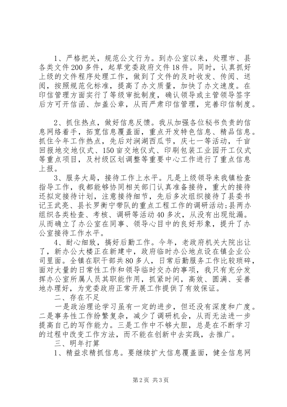 乡镇党政办主任的个人工作总结范文_第2页