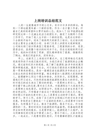 上岗培训总结范文