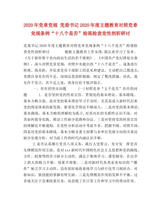 2024年党章党规 党委书记2024年度主题教育对照党章党规条例“十八个是否”检视检查党性剖析研讨 