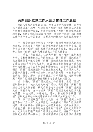 两新组织党建工作示范点建设工作总结