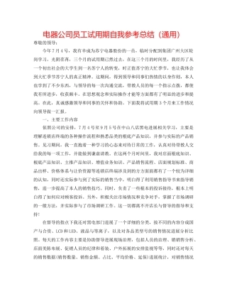 电器公司员工试用期自我参考总结（通用） 
