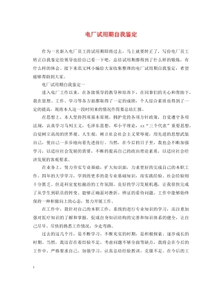 电厂试用期自我鉴定 
