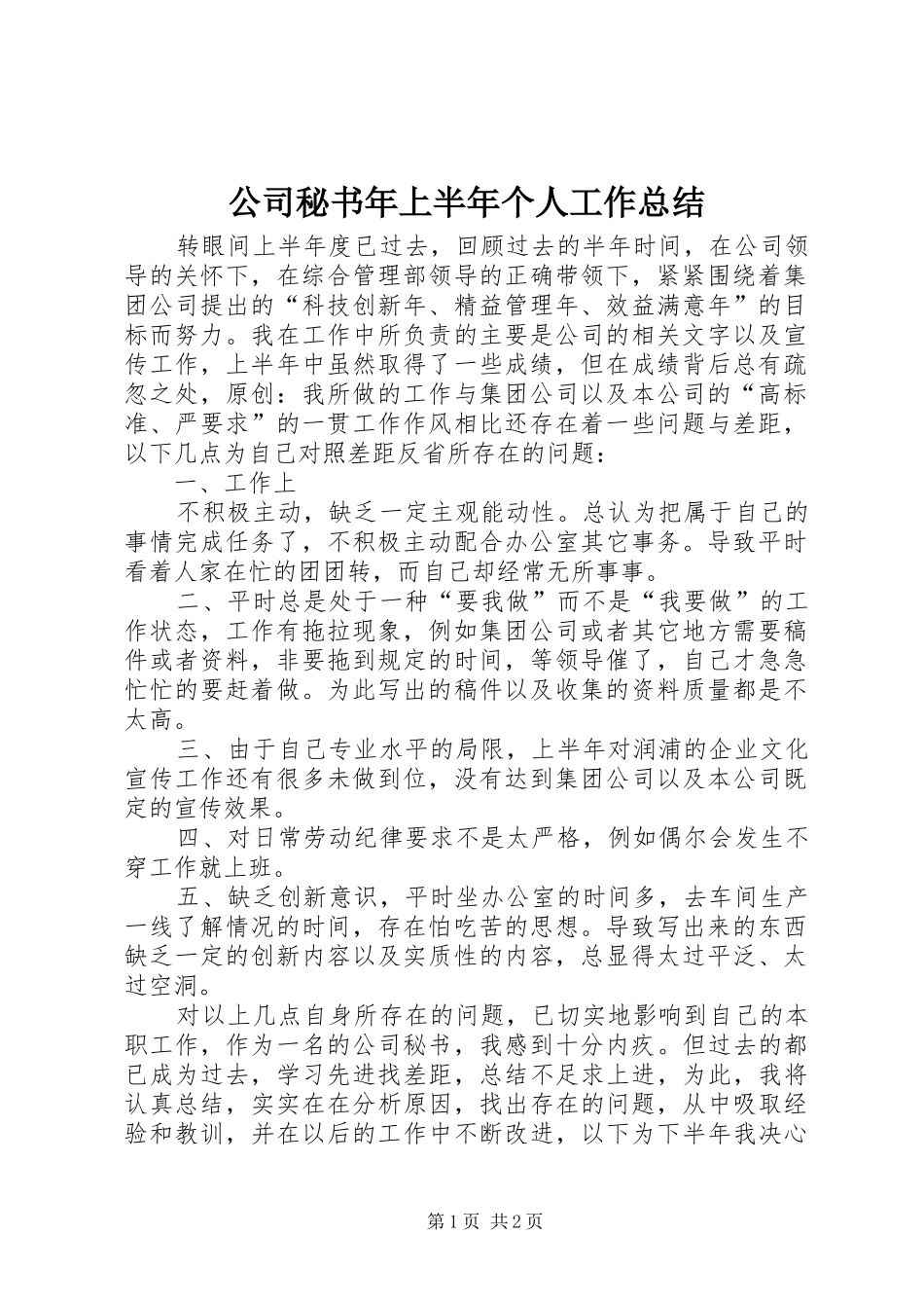 公司秘书年上半年个人工作总结_第1页