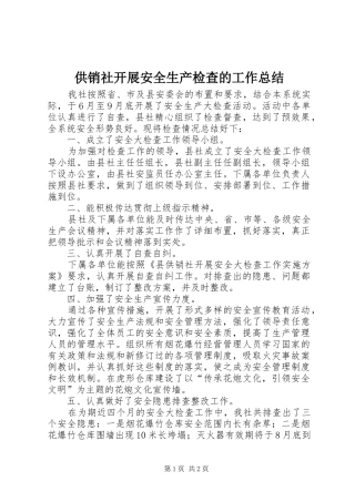 供销社开展安全生产检查的工作总结