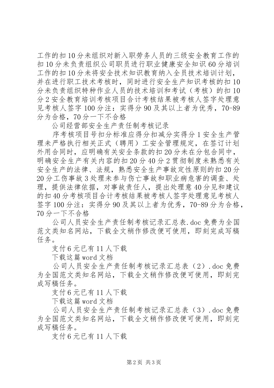 公司人员安全生产责任制考核记录汇总表_第2页