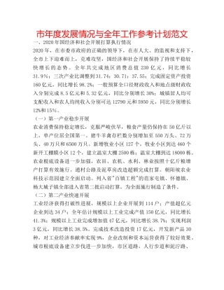 市年度发展情况与全年工作参考计划范文 
