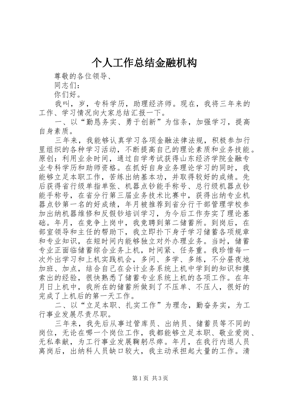 个人工作总结金融机构_第1页