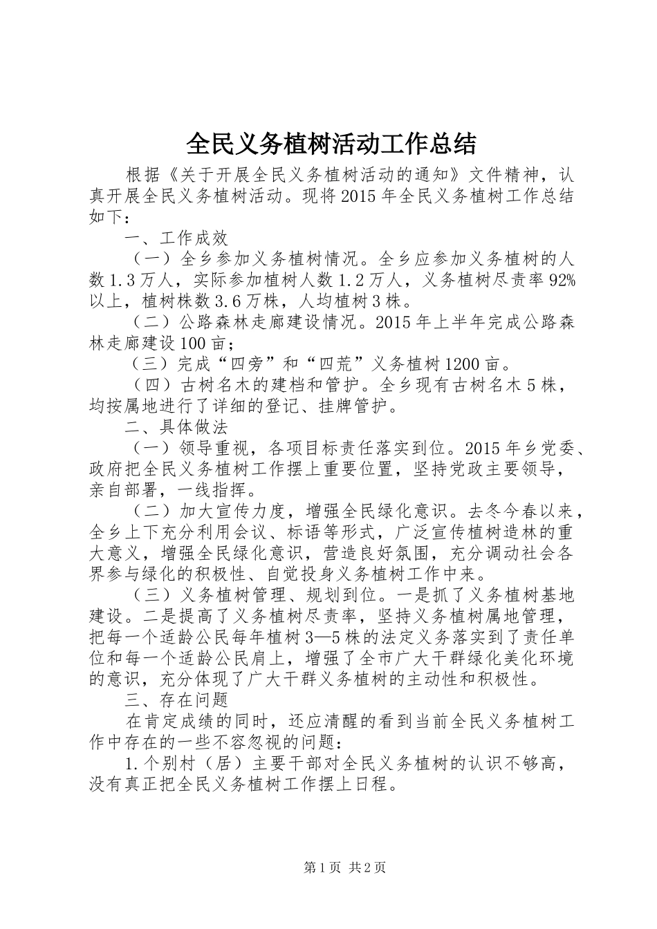 全民义务植树活动工作总结_第1页
