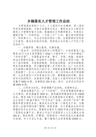 乡镇落实人才管理工作总结