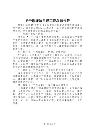乡干部廉洁自律工作总结报告