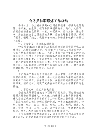 公务员挂职锻炼工作总结