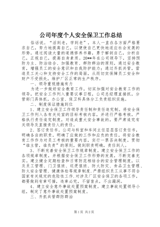 公司年度个人安全保卫工作总结