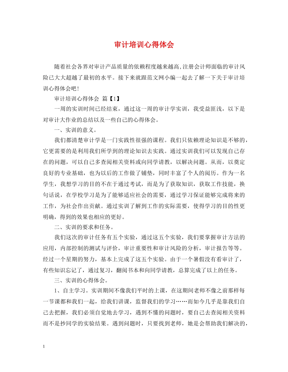 审计培训心得体会 _第1页
