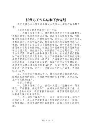 低保办工作总结和下步谋划
