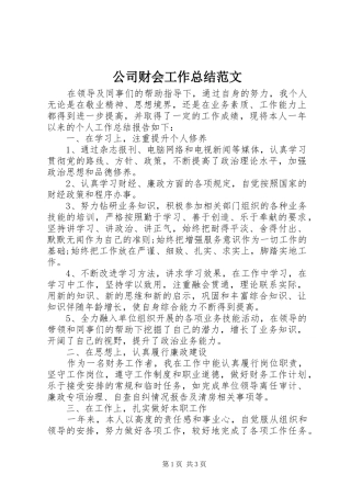 公司财会工作总结范文