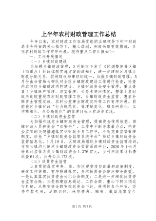 上半年农村财政管理工作总结