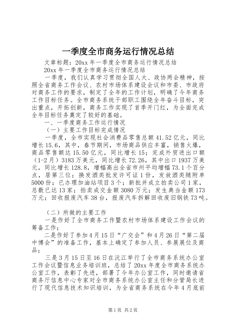一季度全市商务运行情况总结_第1页