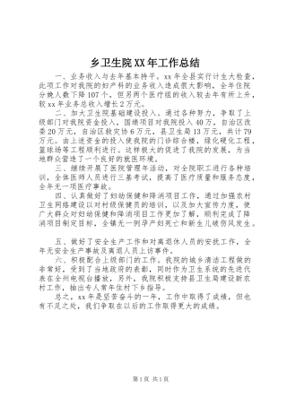 乡卫生院XX年工作总结