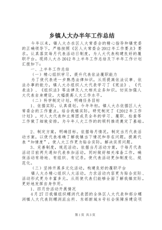 乡镇人大办半年工作总结