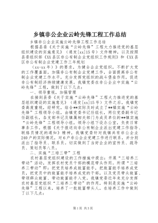 乡镇非公企业云岭先锋工程工作总结