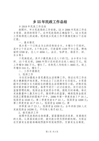 乡XX年民政工作总结