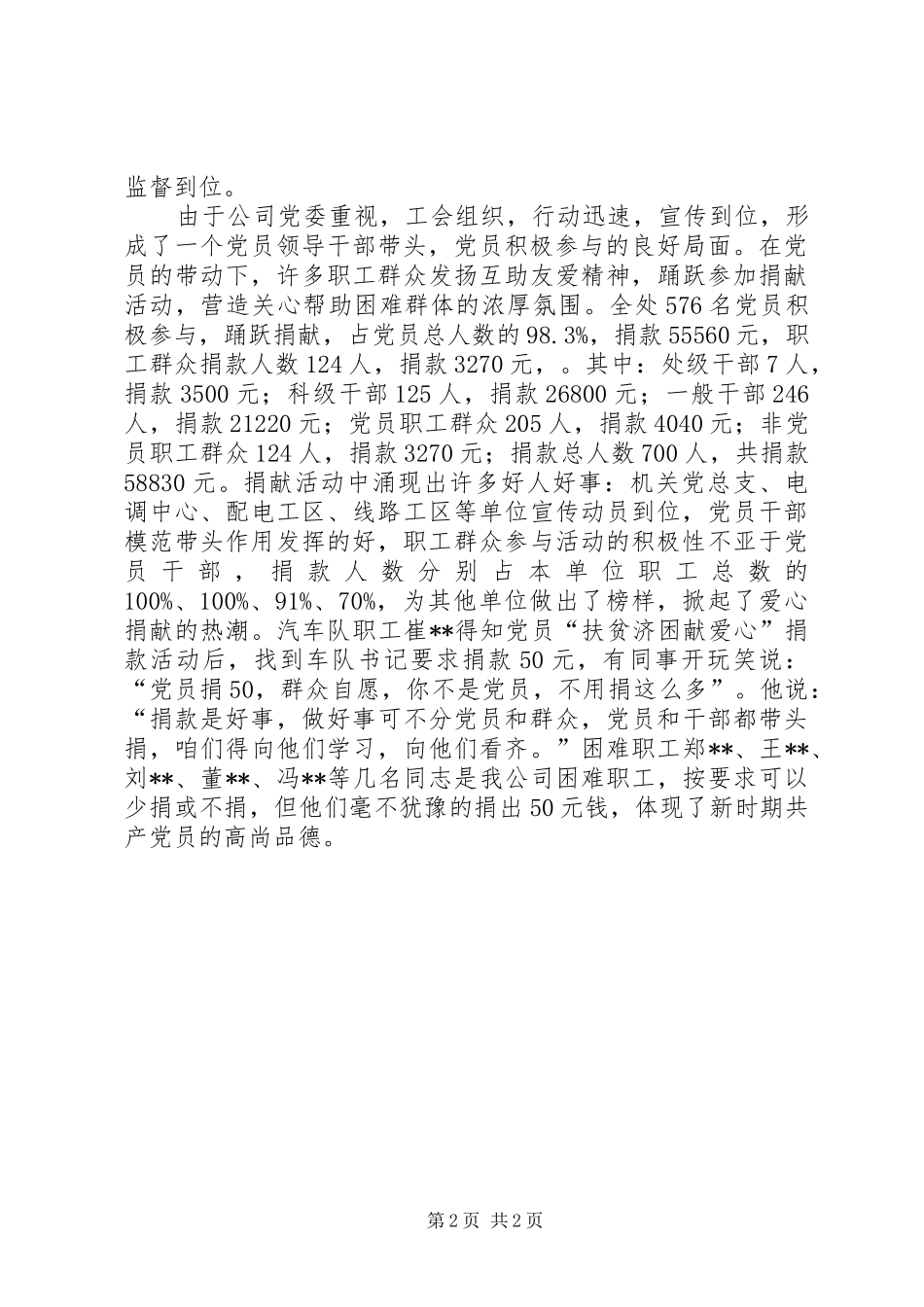 公司扶贫济困献爱心捐献活动总结_第2页