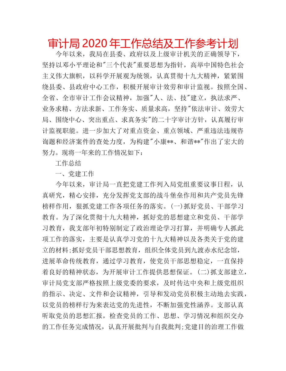 审计局2020年工作总结及工作参考计划 _第1页