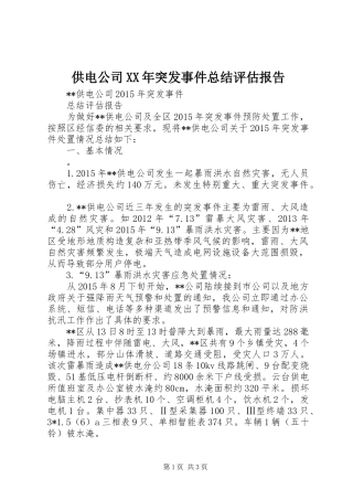 供电公司XX年突发事件总结评估报告