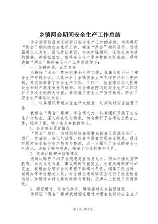 乡镇两会期间安全生产工作总结