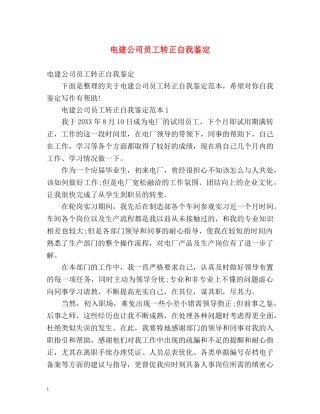 电建公司员工转正自我鉴定 (2) 