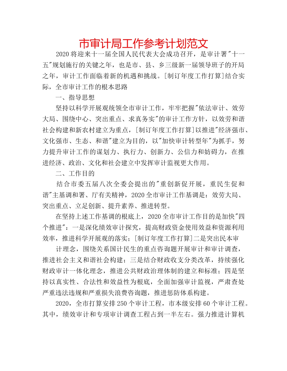 市审计局工作参考计划范文 _第1页