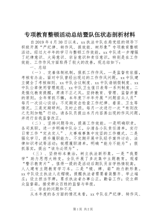 专项教育整顿活动总结暨队伍状态剖析材料