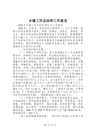 乡镇工作总结和工作意见