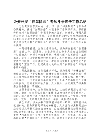 公安开展“扫黑除恶”专项斗争宣传工作总结