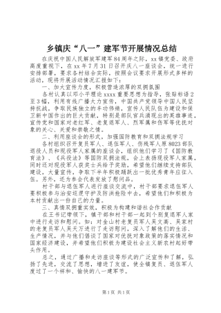 乡镇庆“八一”建军节开展情况总结