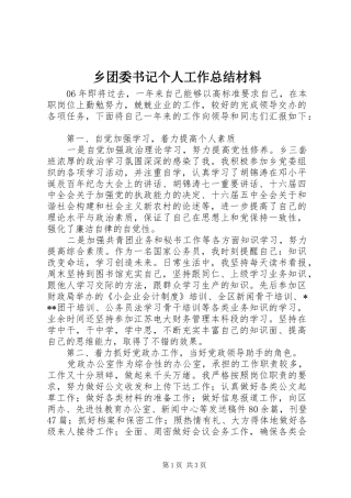 乡团委书记个人工作总结材料