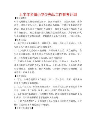 上半年乡镇小学少先队工作参考计划 