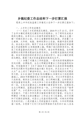 乡镇纪委工作总结和下一步打算汇报