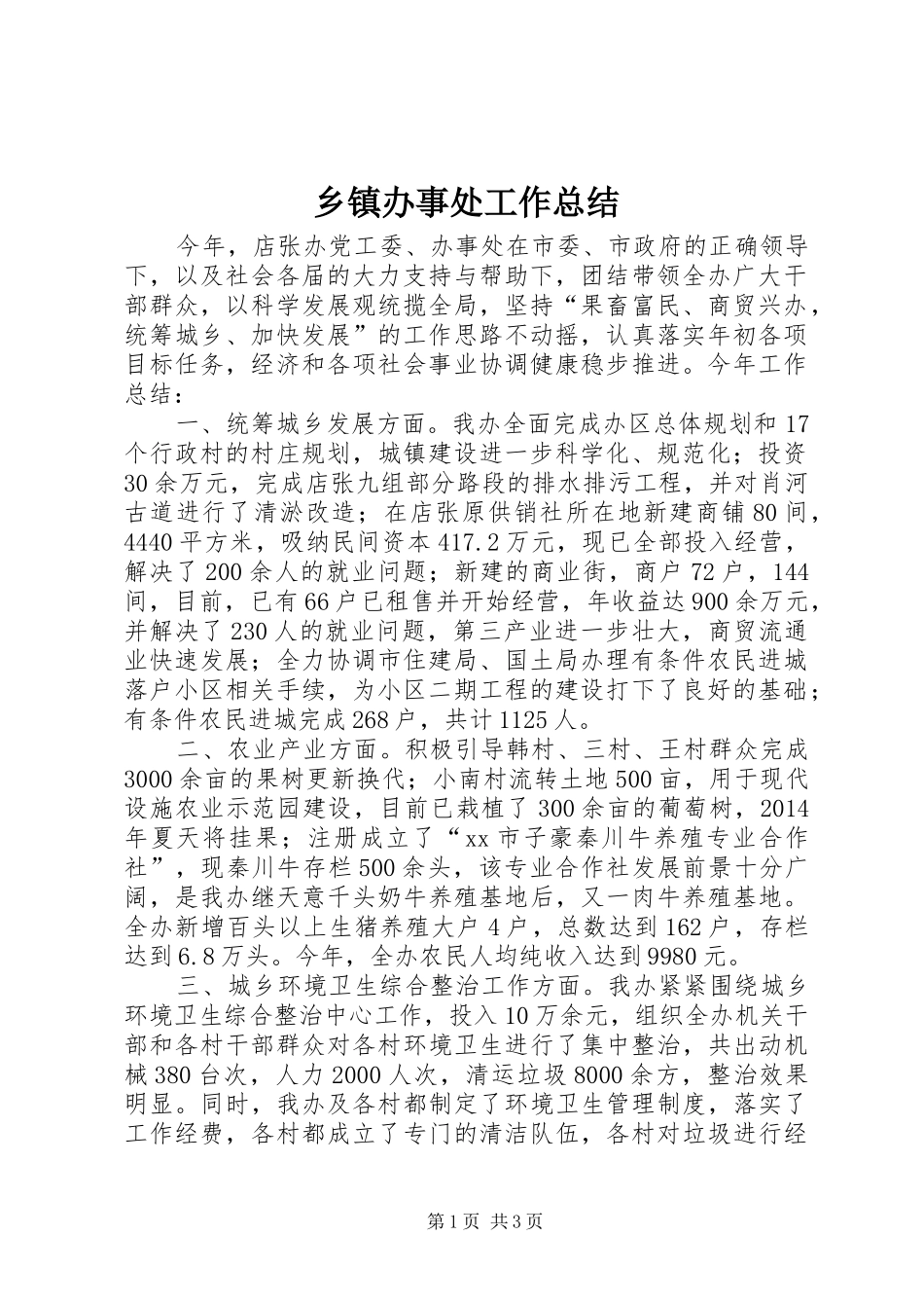 乡镇办事处工作总结_第1页