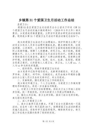 乡镇第31个爱国卫生月活动工作总结