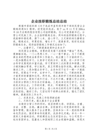 企业挂职锻炼总结总结