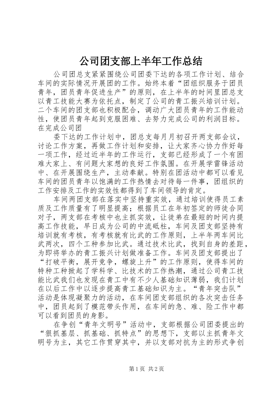 公司团支部上半年工作总结 (13)_第1页