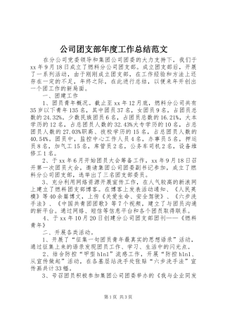 公司团支部年度工作总结范文